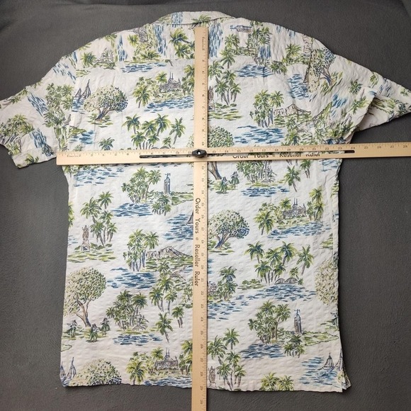 Tori Richard Shirt Mens XL Blue Green Hawaiian Aloha Made in Hawaii Seersucker - Picture 5 of 7
